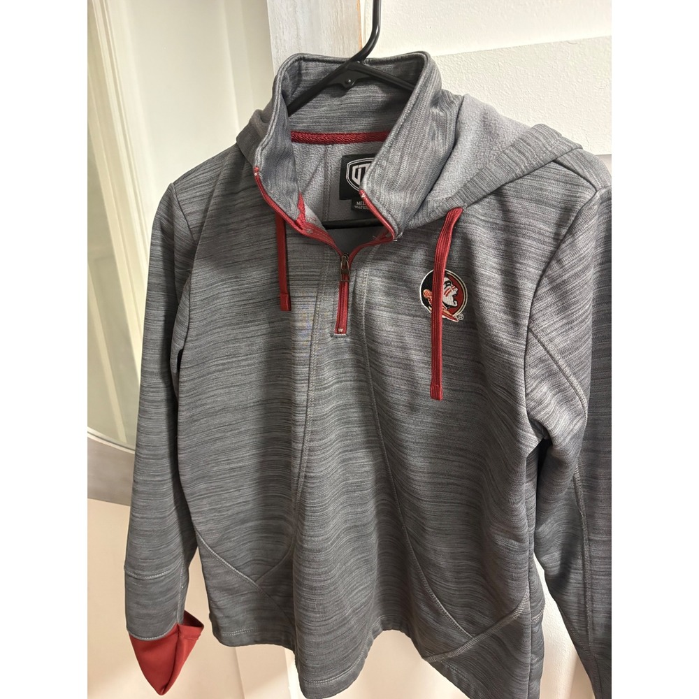 Florida State Seminoles OTS Womens Medium Grey Garnet 1/4 Zip Fleece Hoodie FSU